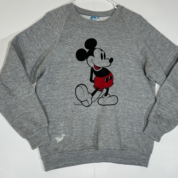 Vintage 80s Mickey Mouse Sweatshirt Classic Gray Adult Sz Large Walt Disney READ - Picture 3 of 14